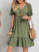 Vestido Vacacional con Cuello en V y Dobladillo Volanteado