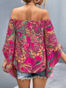 Blusa Casual de Hombros Descubiertos con Estampado Variado y Manga Larga