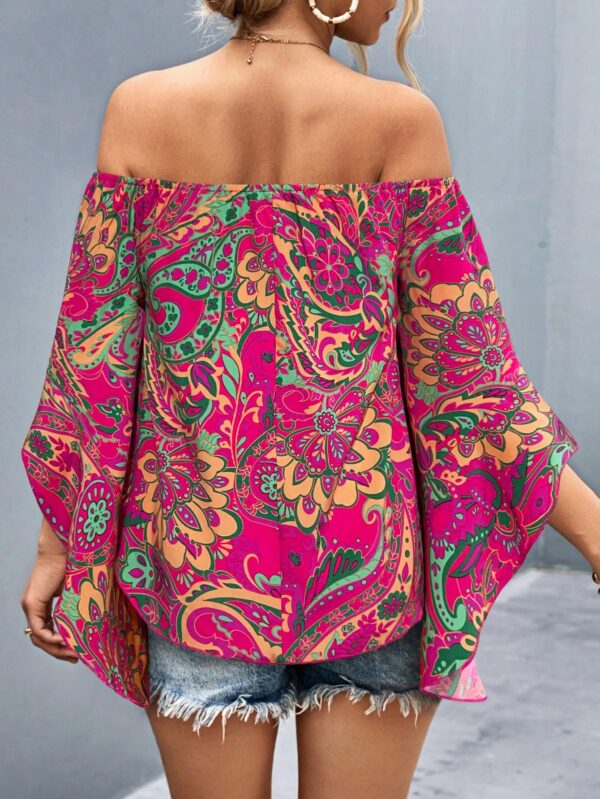 Blusa Casual de Hombros Descubiertos con Estampado Variado y Manga Larga - Image 7