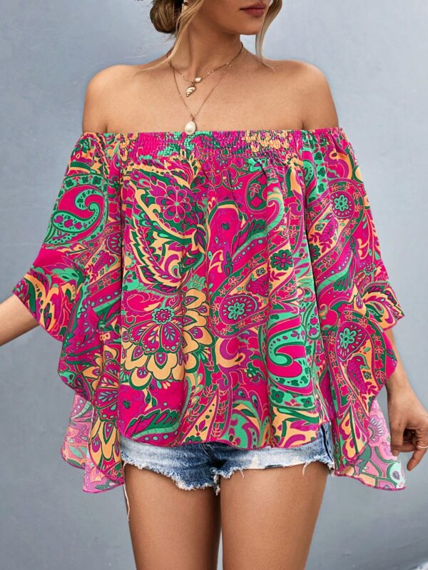 Blusa Casual de Hombros Descubiertos con Estampado Variado y Manga Larga - Image 8