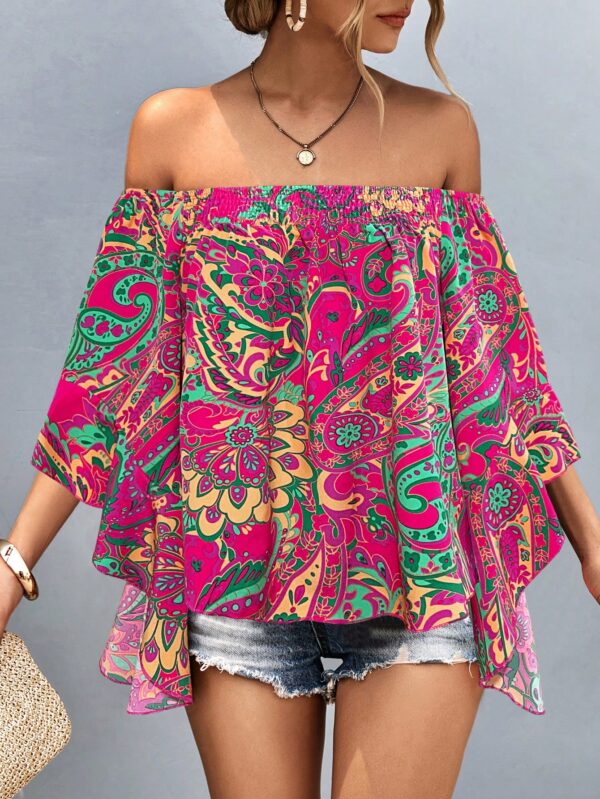 Blusa Casual de Hombros Descubiertos con Estampado Variado y Manga Larga - Image 10