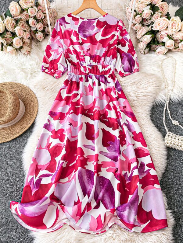 Vestido Maxi Estampado Floral con Cuello en V y Cintura Ajustable - Image 5