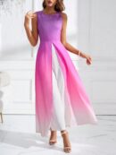Mono Largo Elegante con Estampado Arcoíris y Abertura Lateral