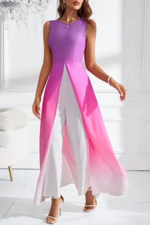 Mono Largo Elegante con Estampado Arcoíris y Abertura Lateral
