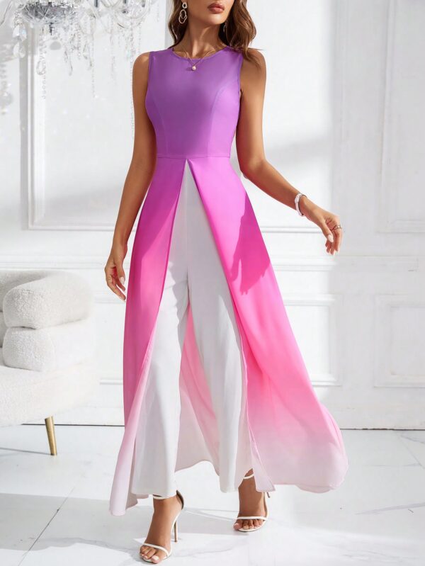 Mono Largo Elegante con Estampado Arcoíris y Abertura Lateral