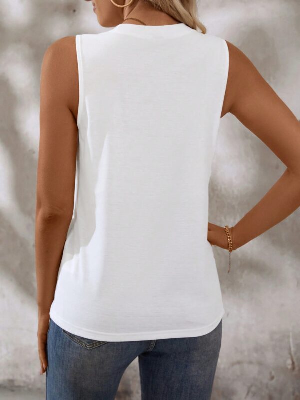 Musculosa de Verano de Color Sólido con Cuello Redondo y Plisado - Image 8