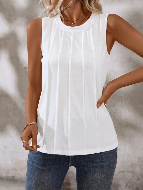 Musculosa de Verano de Color Sólido con Cuello Redondo y Plisado - Image 9