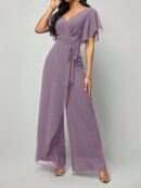 Mono Elegante de Pierna Ancha con Lazo y Mangas Mariposa