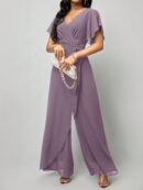 Mono Elegante de Pierna Ancha con Lazo y Mangas Mariposa
