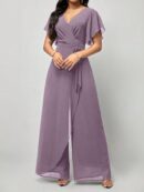 Mono Elegante de Pierna Ancha con Lazo y Mangas Mariposa