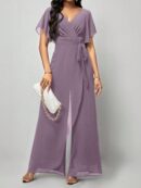 Mono Elegante de Pierna Ancha con Lazo y Mangas Mariposa