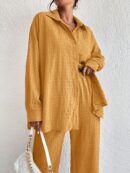 Conjunto Casual de Blusa Suelta y Pantalones con Manga Caída