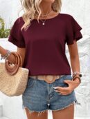 Camisa Casual de Verano con Mangas de Volantes en Color Sólido