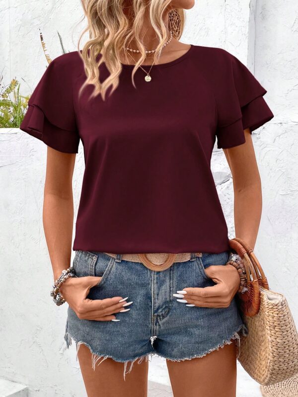 Camisa Casual de Verano con Mangas de Volantes en Color Sólido - Image 114