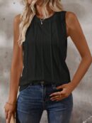 Musculosa de Verano de Color Sólido con Cuello Redondo y Plisado