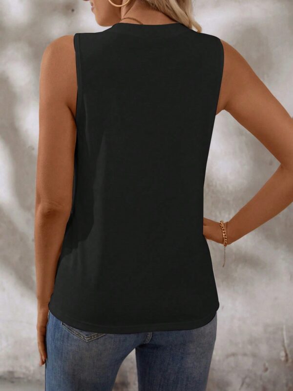 Musculosa de Verano de Color Sólido con Cuello Redondo y Plisado - Image 2
