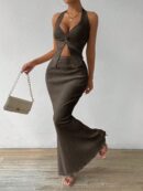 Set de Verano Top Halter con Nudo Frontal y Falda Sirena