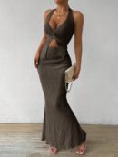 Set de Verano Top Halter con Nudo Frontal y Falda Sirena