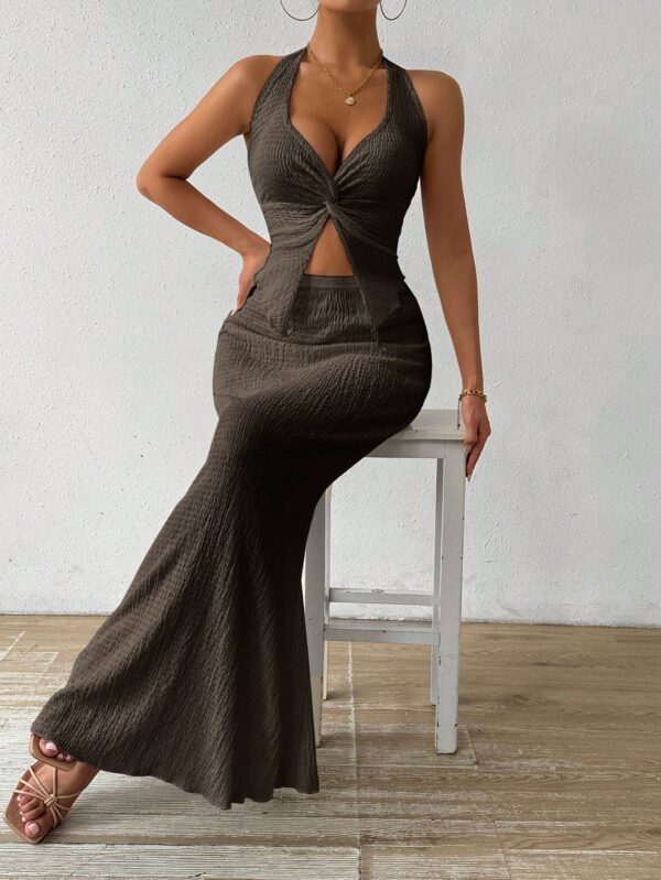 Set de Verano Top Halter con Nudo Frontal y Falda Sirena - Image 95