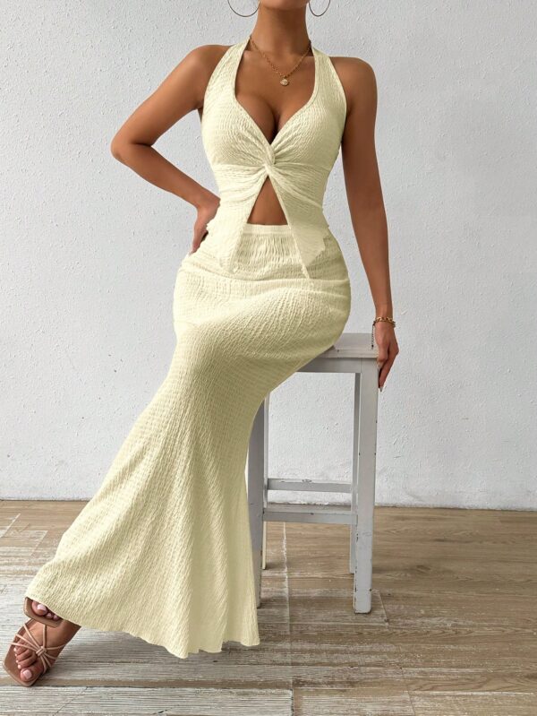 Set de Verano Top Halter con Nudo Frontal y Falda Sirena - Image 12