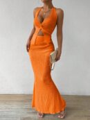 Set de Verano Top Halter con Nudo Frontal y Falda Sirena
