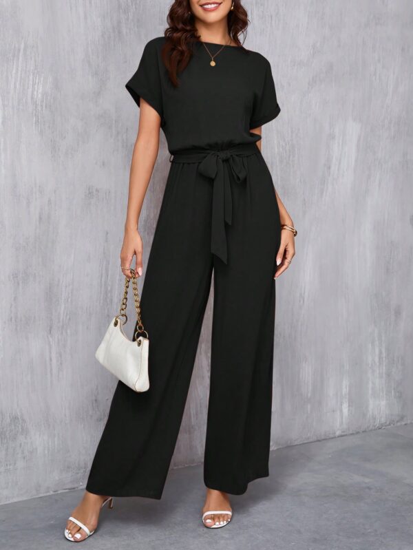 Mono Elegante de Pierna Ancha con Cinturón y Cuello Redondo - Image 7