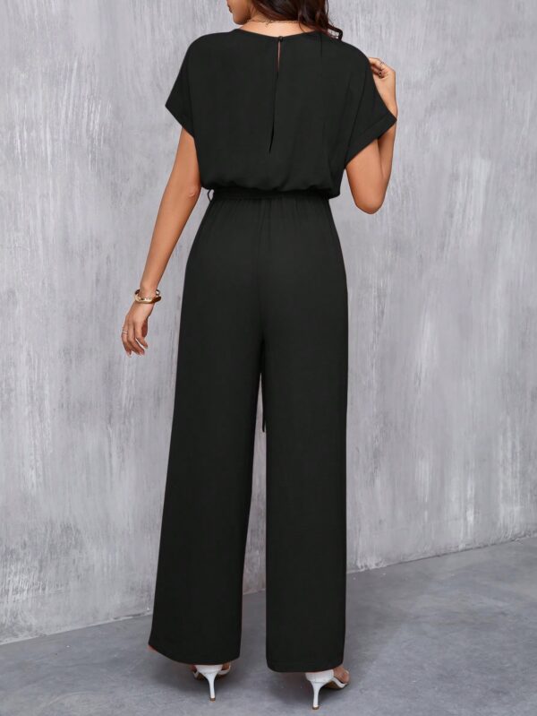 Mono Elegante de Pierna Ancha con Cinturón y Cuello Redondo - Image 8