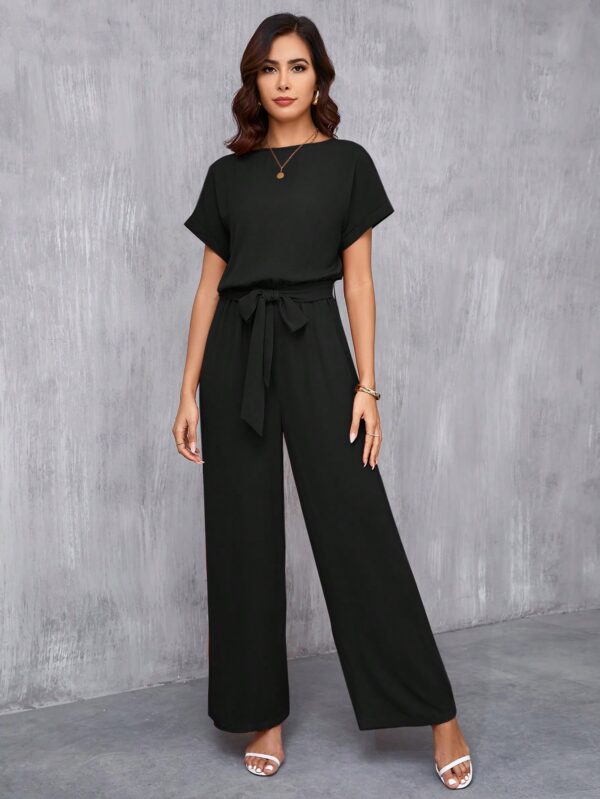 Mono Elegante de Pierna Ancha con Cinturón y Cuello Redondo - Image 9