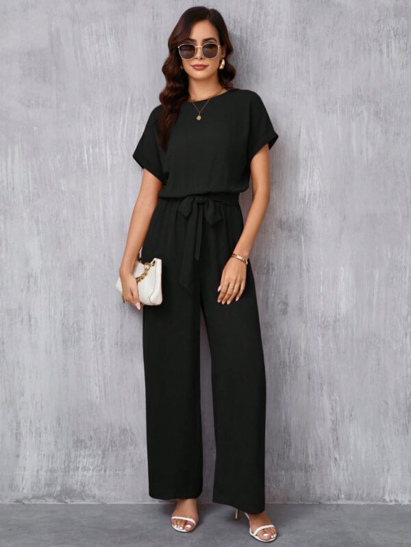 Mono Elegante de Pierna Ancha con Cinturón y Cuello Redondo - Image 10