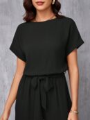 Mono Elegante de Pierna Ancha con Cinturón y Cuello Redondo