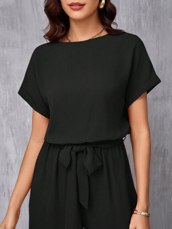 Mono Elegante de Pierna Ancha con Cinturón y Cuello Redondo - Image 12