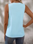 Musculosa de Verano de Color Sólido con Cuello Redondo y Plisado