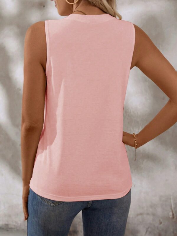 Musculosa de Verano de Color Sólido con Cuello Redondo y Plisado - Image 29