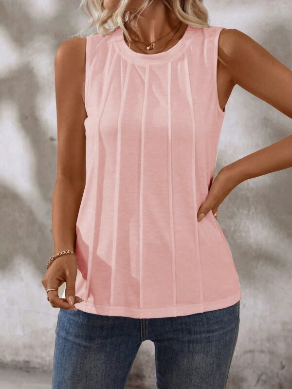 Musculosa de Verano de Color Sólido con Cuello Redondo y Plisado - Image 30