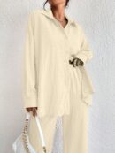 Conjunto Casual de Blusa Suelta y Pantalones con Manga Caída