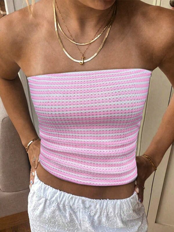 Top de Tubo Texturado sin Hombros y Multicolor para Verano - Image 7