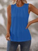 Musculosa de Verano de Color Sólido con Cuello Redondo y Plisado