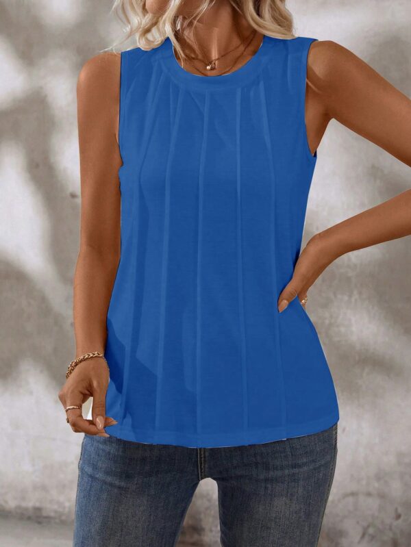 Musculosa de Verano de Color Sólido con Cuello Redondo y Plisado - Image 59