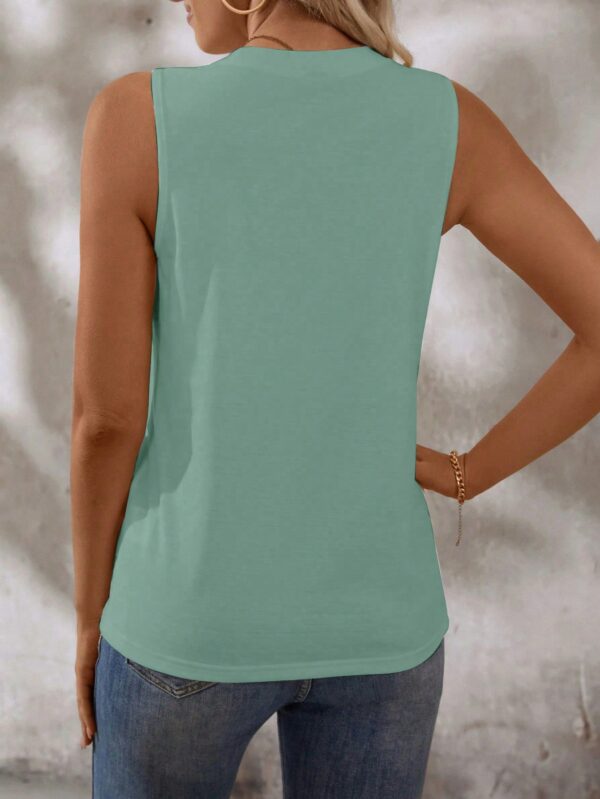 Musculosa de Verano de Color Sólido con Cuello Redondo y Plisado - Image 74
