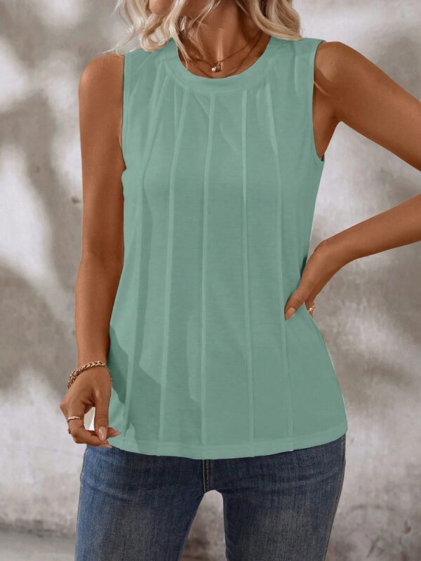 Musculosa de Verano de Color Sólido con Cuello Redondo y Plisado - Image 77