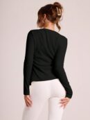 Top Casual de Manga Larga con Botones y Cuello Redondo