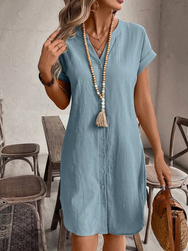 Vestido Mini Casual de Manga Corta con Botones Frontales - Image 55