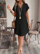 Vestido Mini Casual de Manga Corta con Botones Frontales