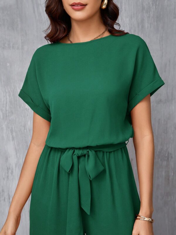 Mono Elegante de Pierna Ancha con Cinturón y Cuello Redondo - Image 59
