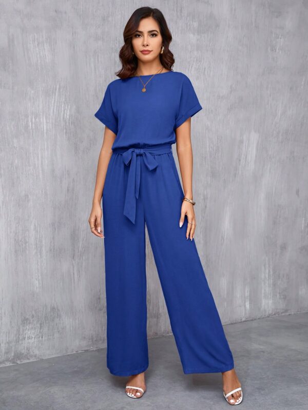 Mono Elegante de Pierna Ancha con Cinturón y Cuello Redondo - Image 49