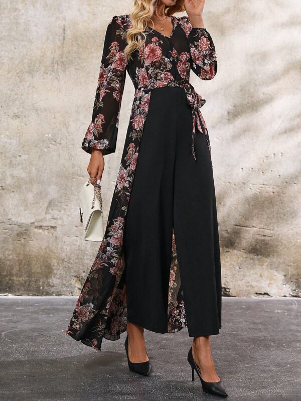 Mono Largo de Pierna Ancha con Estampado Floral y Cinturón - Image 18