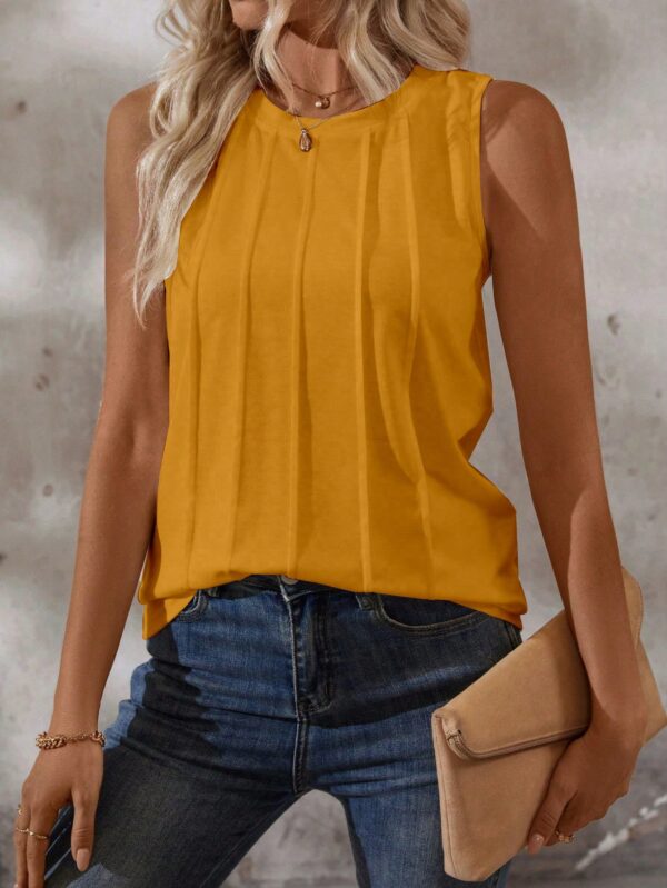 Musculosa de Verano de Color Sólido con Cuello Redondo y Plisado - Image 127