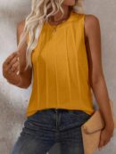 Musculosa de Verano de Color Sólido con Cuello Redondo y Plisado