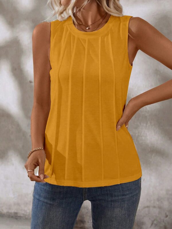Musculosa de Verano de Color Sólido con Cuello Redondo y Plisado - Image 129