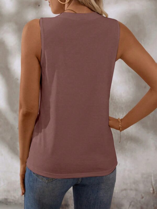 Musculosa de Verano de Color Sólido con Cuello Redondo y Plisado - Image 144